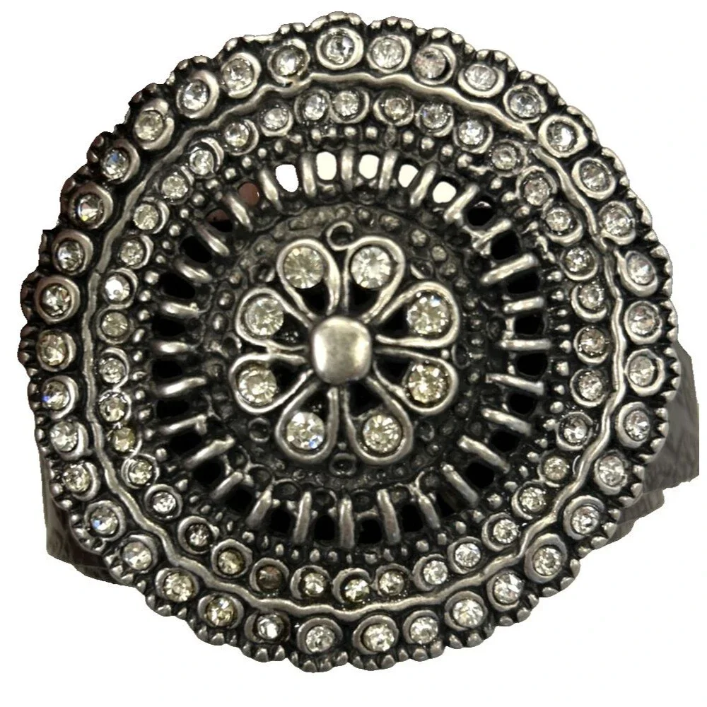 Fossil Women's  Brown Leather Belt Tooled Embossed Rhinestone Sz Med Boho